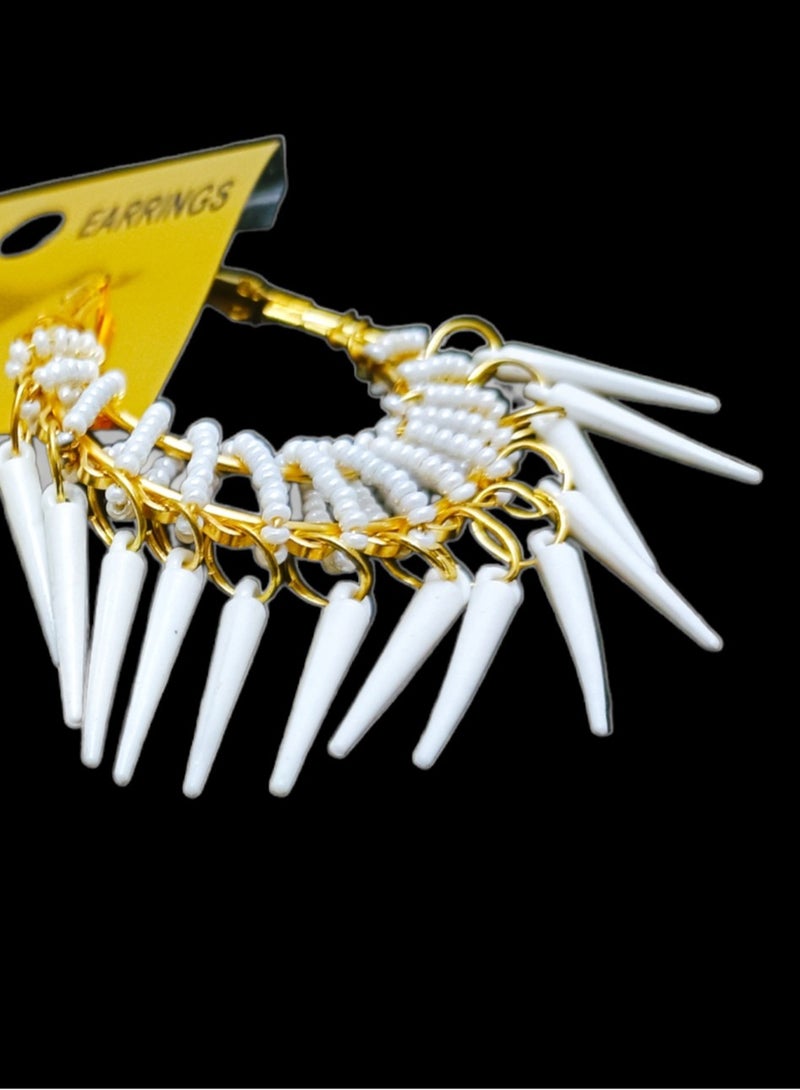 White Beads Dangle Earrings  - Image 4
