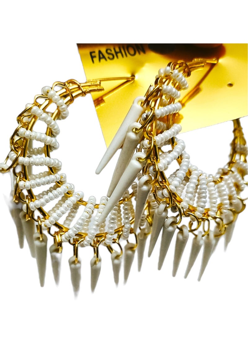 White Beads Dangle Earrings  - Image 1