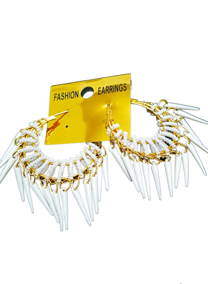 White Beads Dangle Earrings  - Image 2