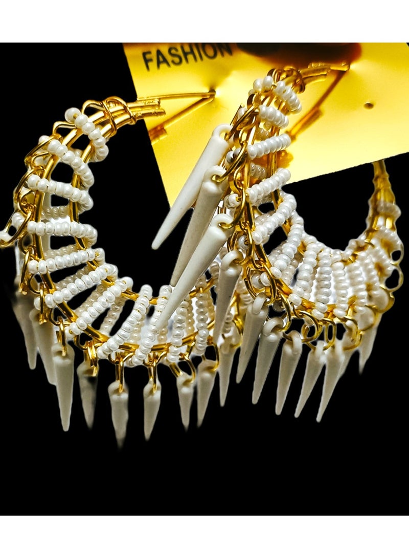 White Beads Dangle Earrings  - Image 3