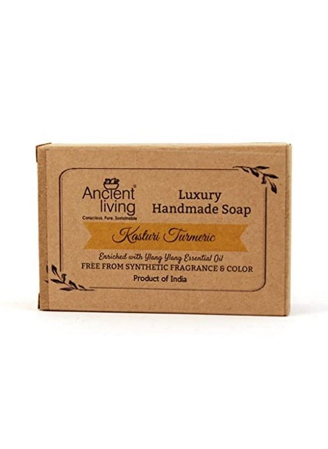 Ancient Living Kasthuri Tumeric Luxury Handmade Soap 100 Gm (Set Of 2) Organic Hydrating Bath Soap Radiant & Clear Skin Suitable For Dry And Combination Skin  - Image 1