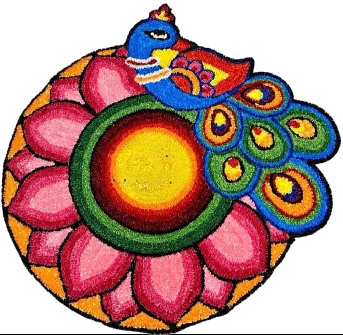 Rangoli Mat 2ft x 2ft Wool Front Canvas Back Foldable Lightweight Mat for Festivals Decor 