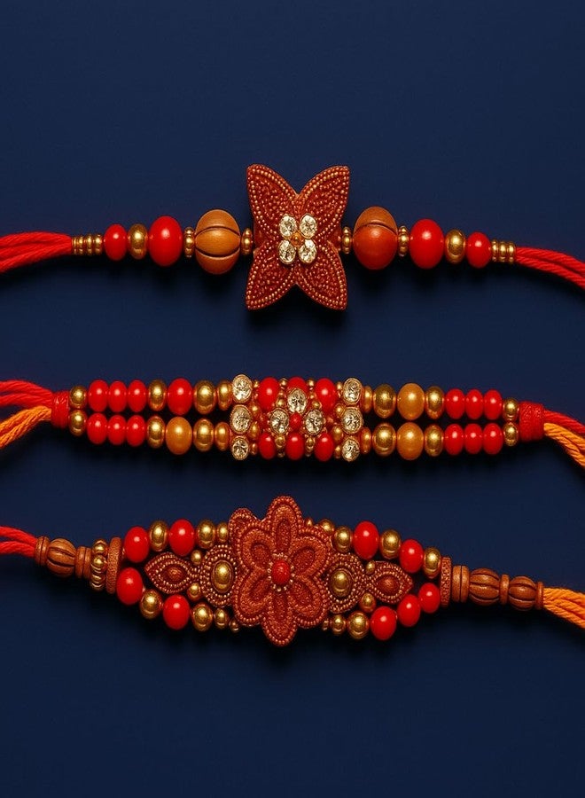 Set of 3 Premium Designer Beaded Rakhi for Brother | Traditional Handcrafted Raksha Bandhan Rakhi Combo| - Image 4