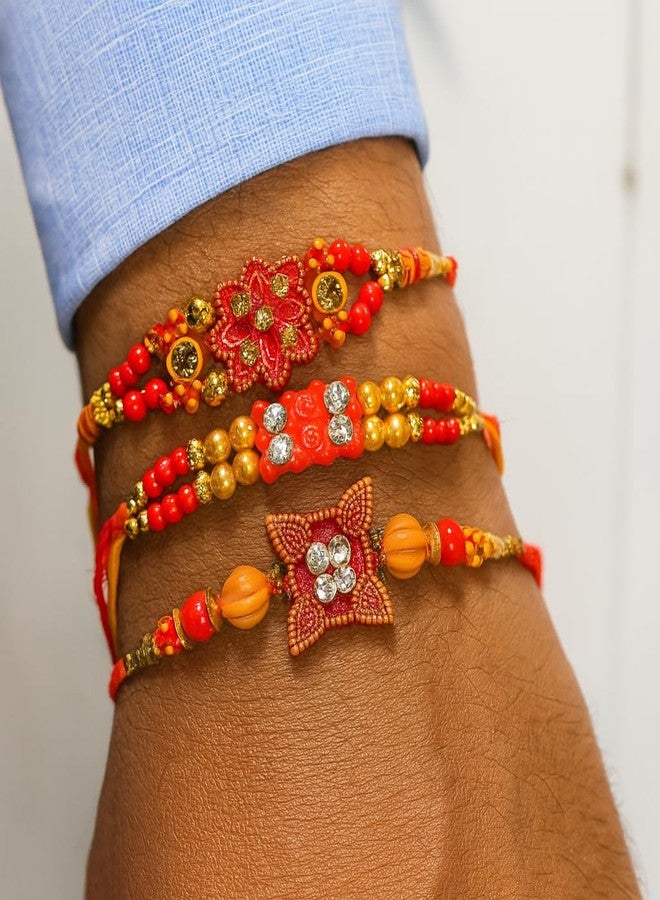Set of 3 Premium Designer Beaded Rakhi for Brother | Traditional Handcrafted Raksha Bandhan Rakhi Combo| - Image 5