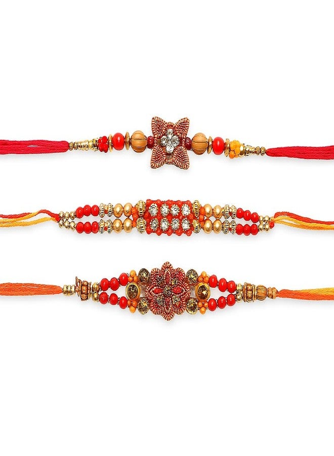 Set of 3 Premium Designer Beaded Rakhi for Brother | Traditional Handcrafted Raksha Bandhan Rakhi Combo| - Image 1