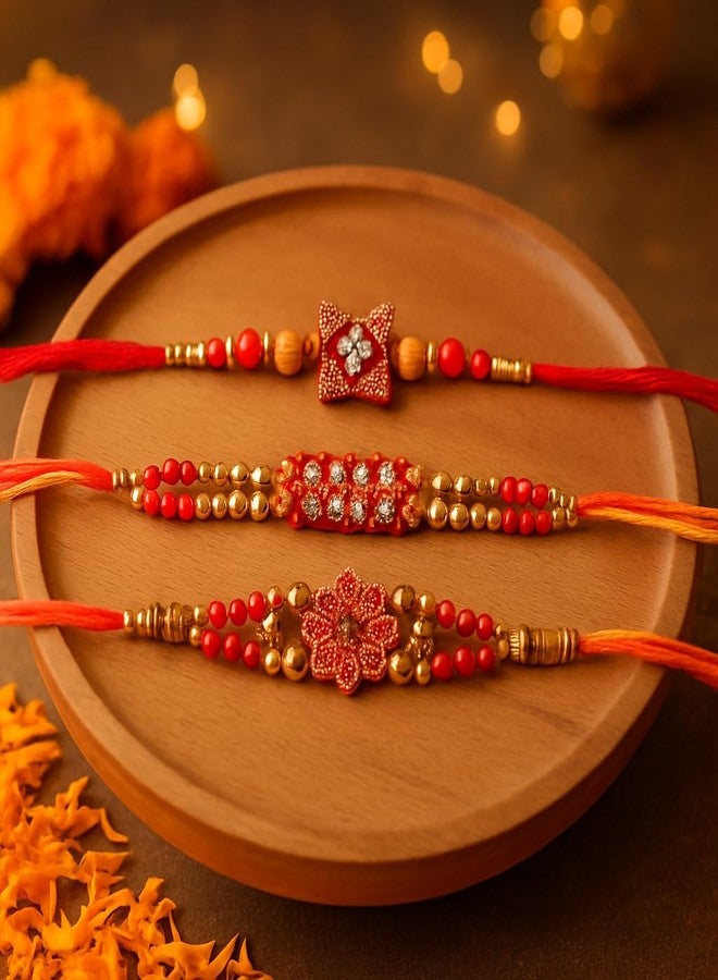 Set of 3 Premium Designer Beaded Rakhi for Brother | Traditional Handcrafted Raksha Bandhan Rakhi Combo| - Image 2