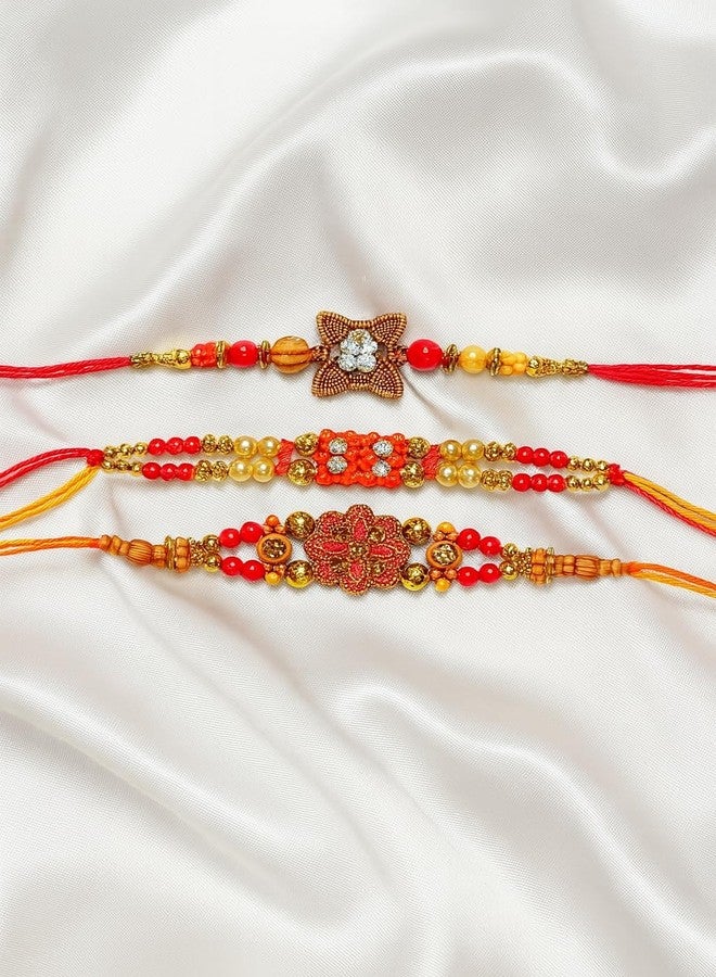 Set of 3 Premium Designer Beaded Rakhi for Brother | Traditional Handcrafted Raksha Bandhan Rakhi Combo| - Image 3