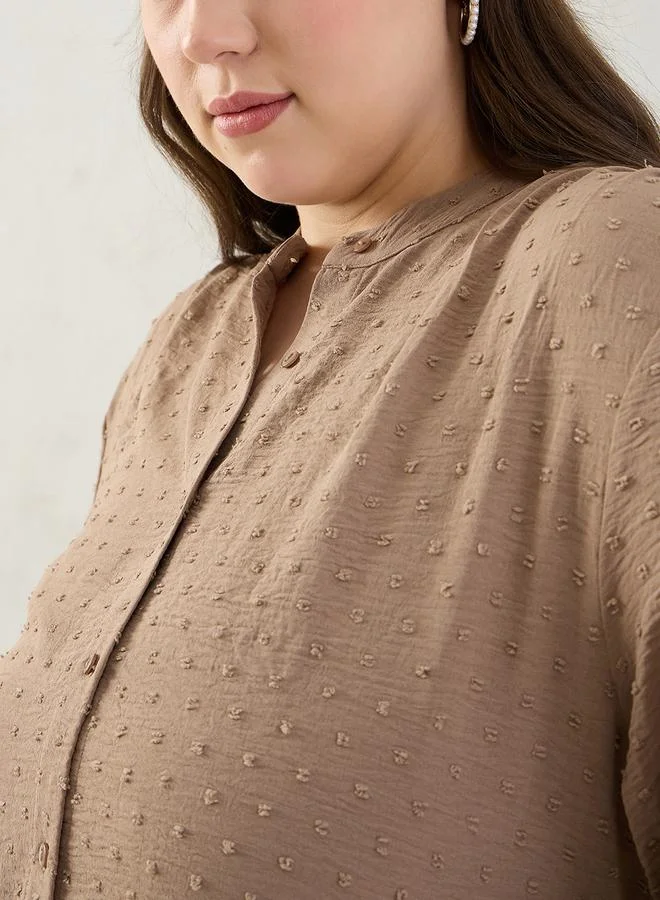 Femmella Femmella Plus Beige Dobby Longline Shirt