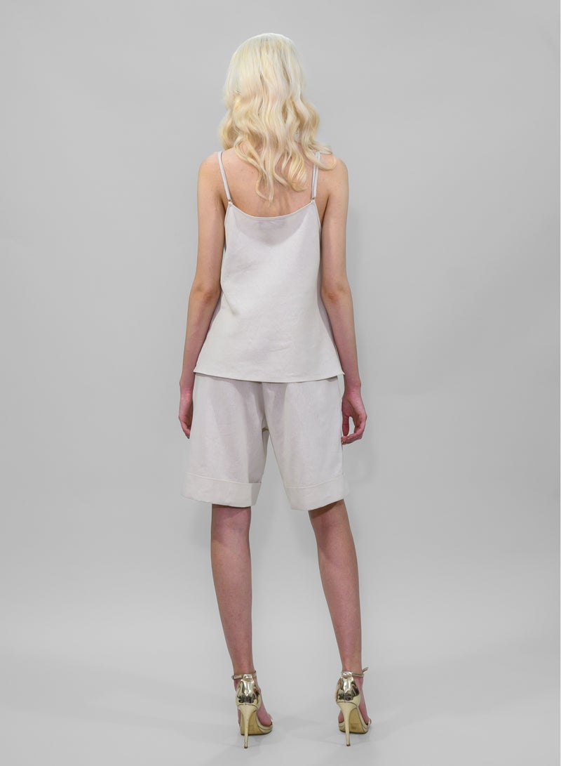 معرض بيتوليا بلوزة كتان بيج مع أحزمة - Image 2