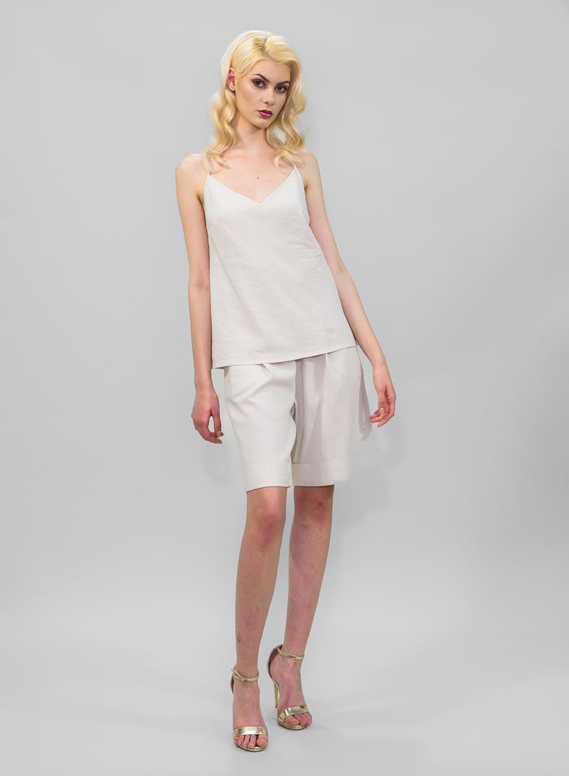 معرض بيتوليا بلوزة كتان بيج مع أحزمة - Image 1