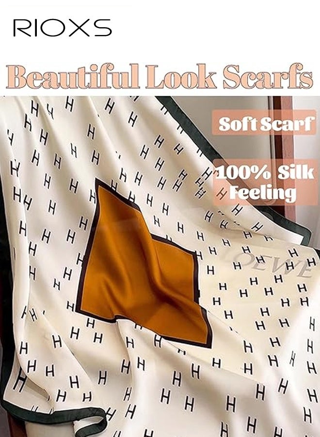 ريوكس وشاح حريري للنساء، وشاح رأس أنيق متوسط الحجم من الساتان للسيدات، وشاح رأس مريح وناعم مطبوع 27.56 × 27.56 بوصة، وشاح رأس باندانا إكسسوارات أزياء - Image 5
