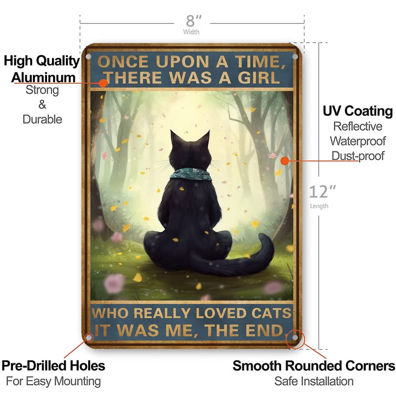 HYBLOM Black Cat Decor - Once Upon a Time Sign - Vintage Cat Decor for Home  Bedroom  Kitchen  Office  Cafe  Bar  Cat Lover Gifts  Metal Tin Sign 12x8 Inches - Image 3