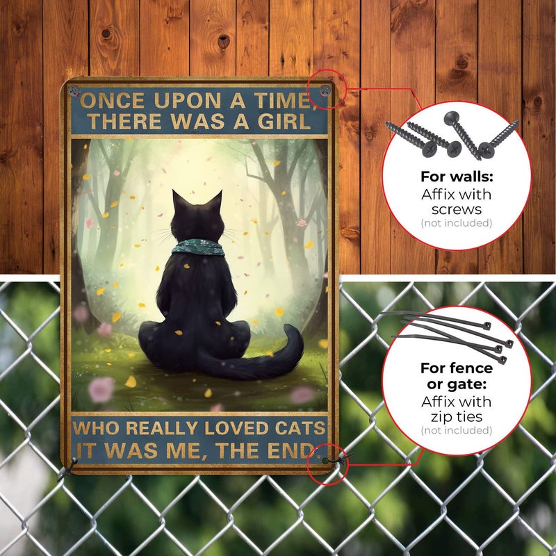 HYBLOM Black Cat Decor - Once Upon a Time Sign - Vintage Cat Decor for Home  Bedroom  Kitchen  Office  Cafe  Bar  Cat Lover Gifts  Metal Tin Sign 12x8 Inches - Image 2