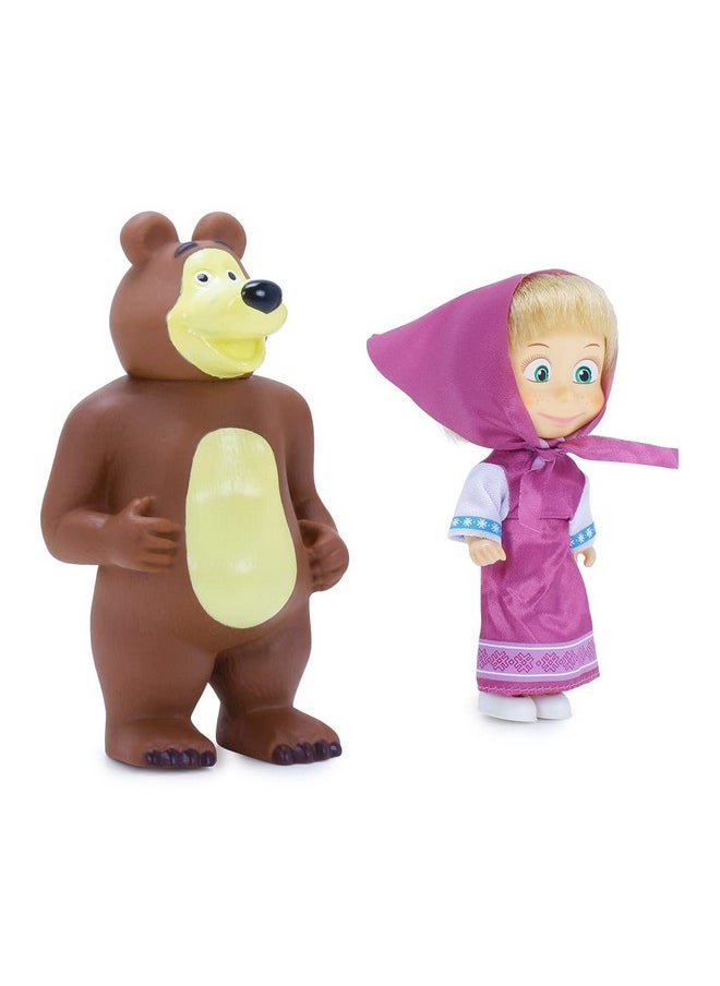 Masha and The Bear - Masha and the Bear 12 Cm Toy Doll | Famous Cartoon | Ideal Gift Set for Girls Kids (Masha with Bear - Purple) - Image 1