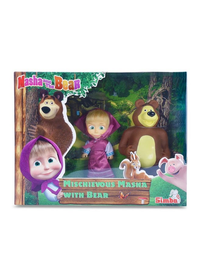 Masha and The Bear - Masha and the Bear 12 Cm Toy Doll | Famous Cartoon | Ideal Gift Set for Girls Kids (Masha with Bear - Purple) - Image 1