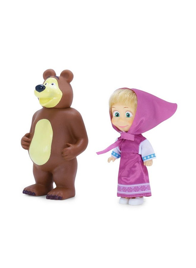 Masha and The Bear - Masha and the Bear 12 Cm Toy Doll | Famous Cartoon | Ideal Gift Set for Girls Kids (Masha with Bear - Purple) - Image 1