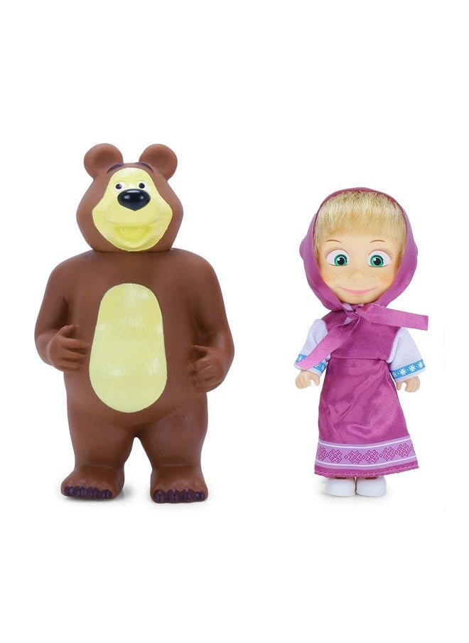 Masha and The Bear - Masha and the Bear 12 Cm Toy Doll | Famous Cartoon | Ideal Gift Set for Girls Kids (Masha with Bear - Purple) - Image 1