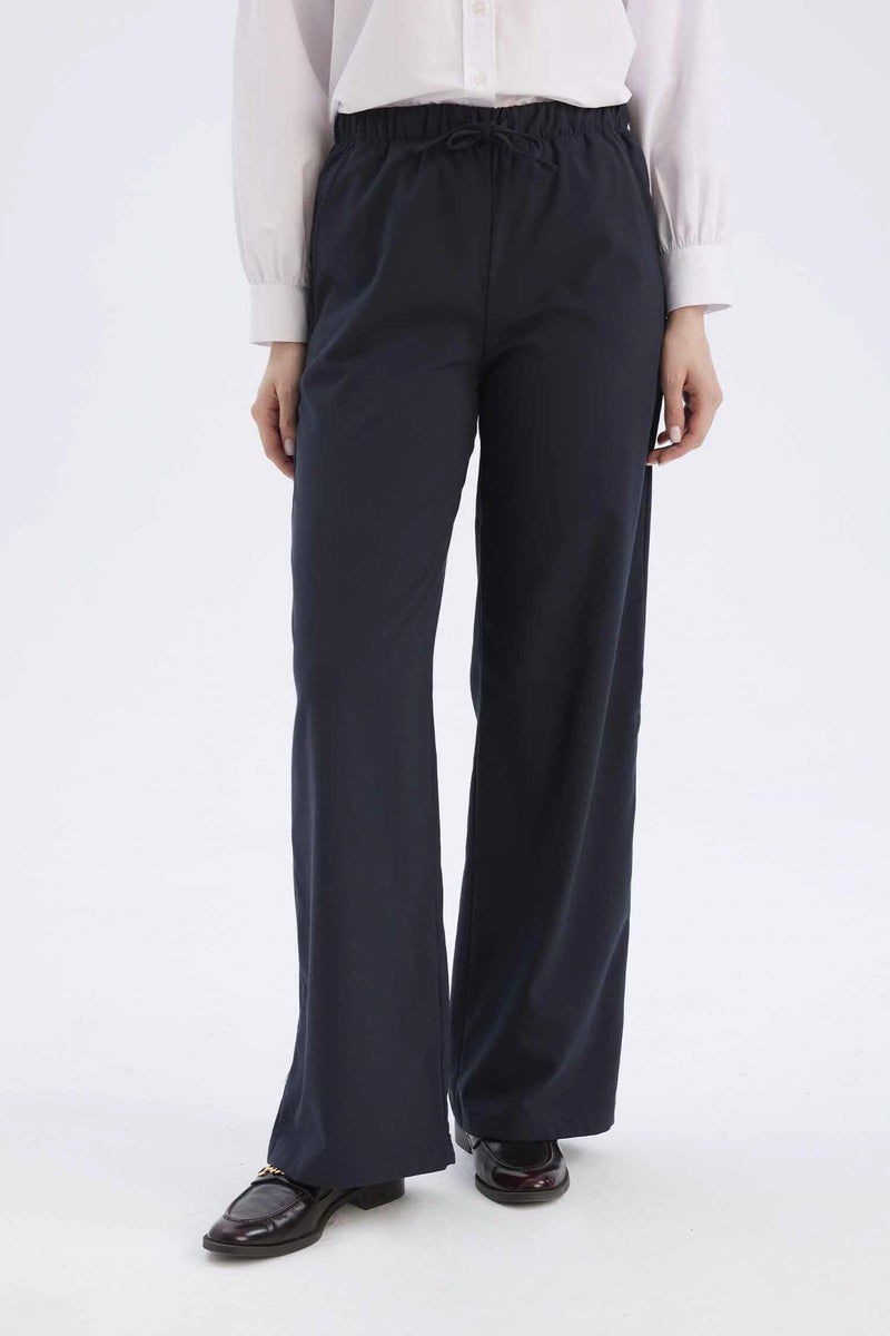 DeFacto Blue Woman Wide Leg Elastic Waist Laced Basic Trousers Casual - Image 1
