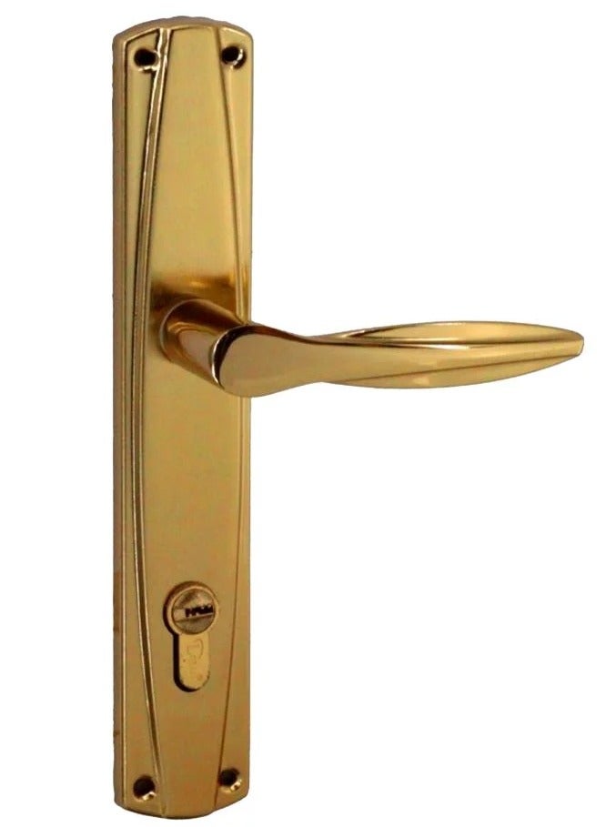 Pair Of Door Handles With Lock Slot golden Color