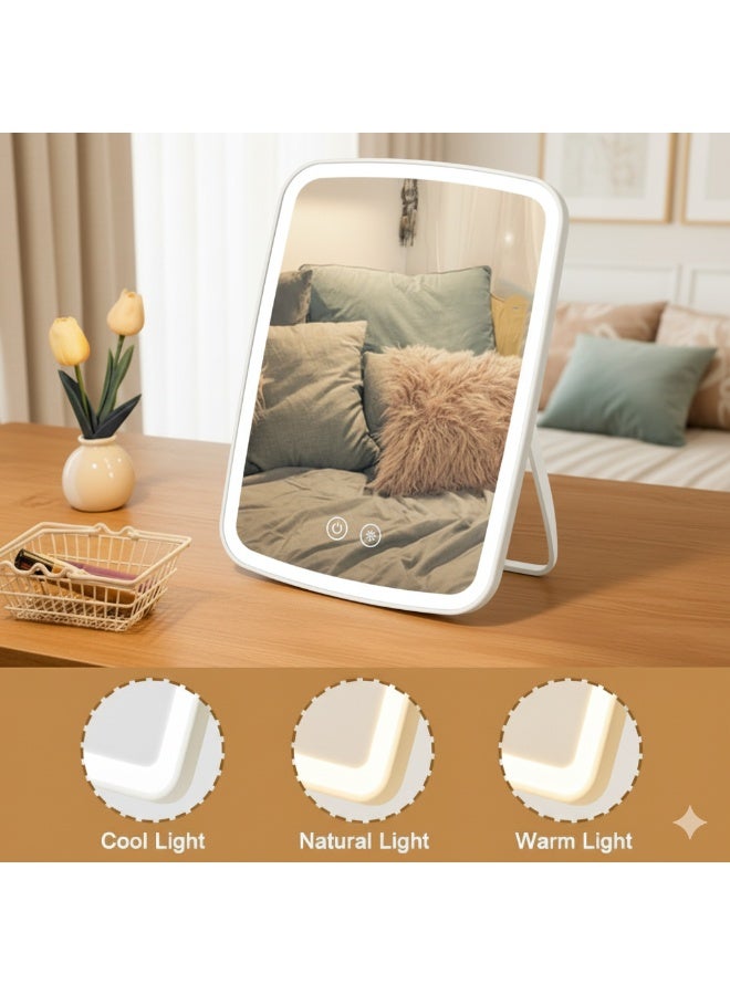 Makeup Vanity Mirror with Touch Screen – 3 Light Modes, Adjustable Brightness, USB Rechargeable Portable Cosmetic Mirror with Stand for Travel & Dressing Table - Image 3