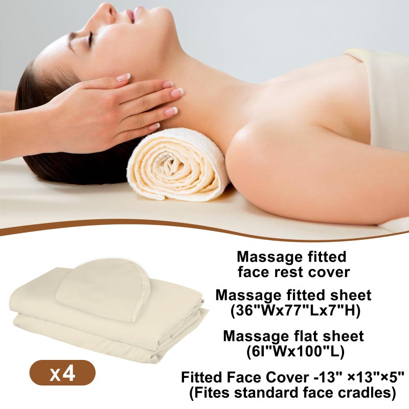 FUNLIYING 4 Sets Premium Microfiber Massage Table Sheets Set 3 Piece Set Includes Massage Table Cover Fitted Sheet and Fitted Face Rest Cover, Beige - Image 2