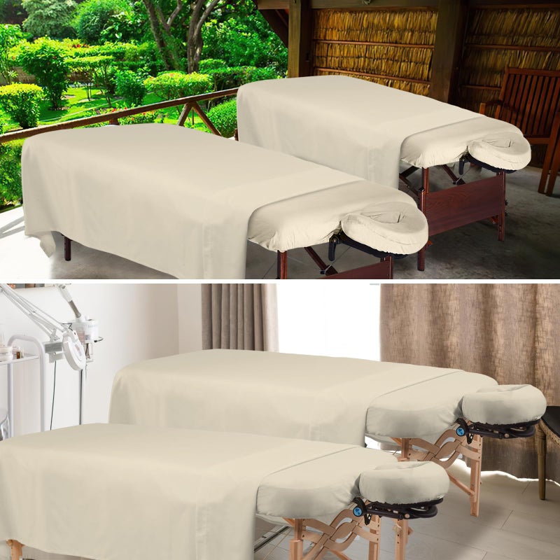 FUNLIYING 4 Sets Premium Microfiber Massage Table Sheets Set 3 Piece Set Includes Massage Table Cover Fitted Sheet and Fitted Face Rest Cover, Beige - Image 5