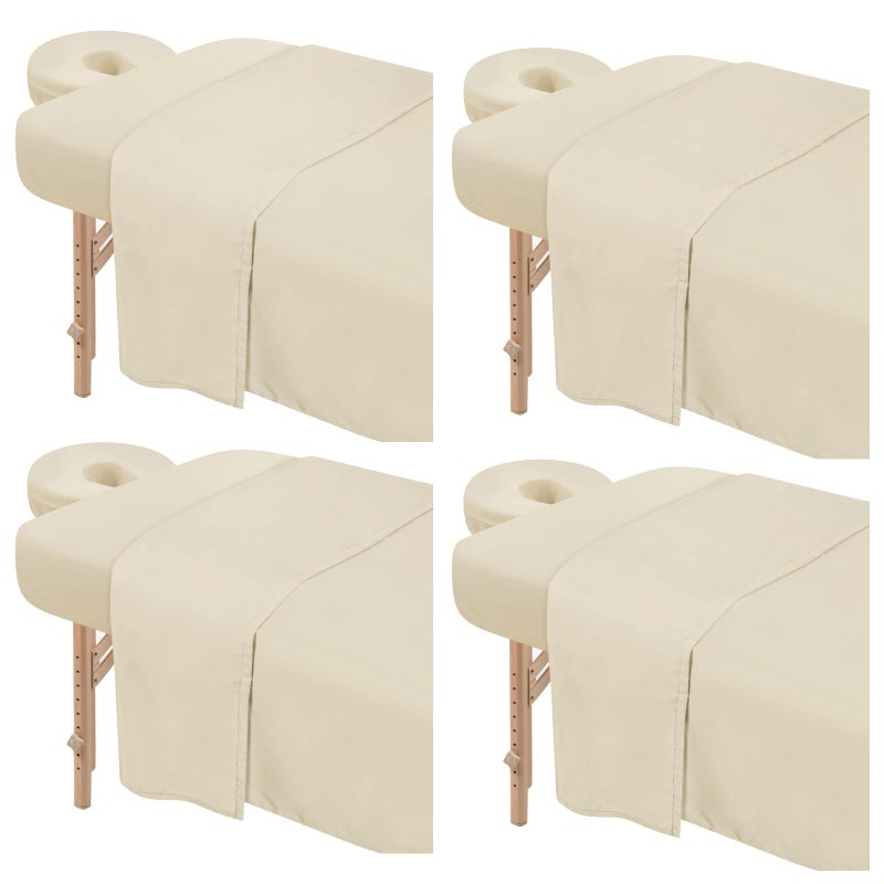 FUNLIYING 4 Sets Premium Microfiber Massage Table Sheets Set 3 Piece Set Includes Massage Table Cover Fitted Sheet and Fitted Face Rest Cover, Beige - Image 1