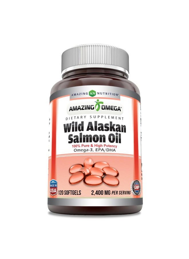 Amazing Nutrition Amazing Omega Wild Alaskan Salmon Oil (Omega-3, EPA/DHA) Supplement | 2400 Mg Per Serving | 120 Softgels | Non-GMO | Gluten-Free | Made in USA  - Image 1