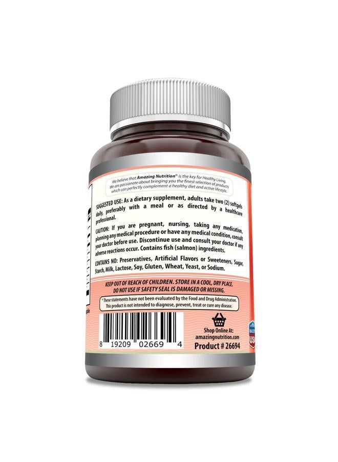 Amazing Nutrition Amazing Omega Wild Alaskan Salmon Oil (Omega-3, EPA/DHA) Supplement | 2400 Mg Per Serving | 120 Softgels | Non-GMO | Gluten-Free | Made in USA  - Image 3