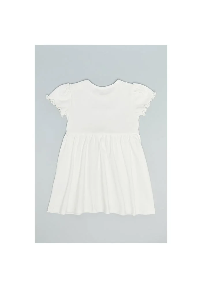 أر أند بي Embroidery Detail Flared Dress with Crew Neck and Puff Sleeves