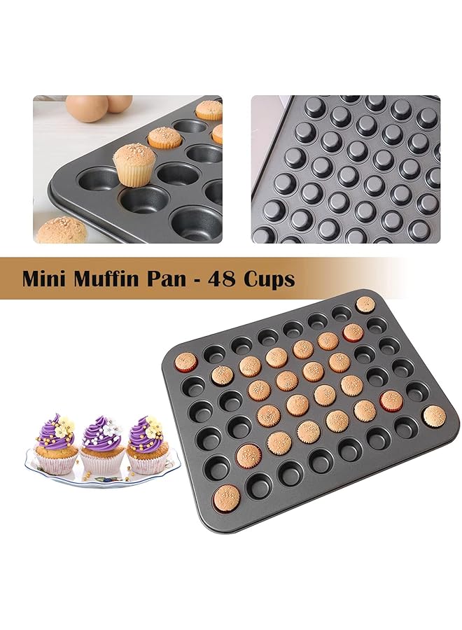 قوالب كب كيك صغيرة، 48 كوب، قالب خبز، قالب خبز كيك غير لاصق، صينية دائرية، ملحقات طبخ، أسود، Nasq Mp001 - Image 2