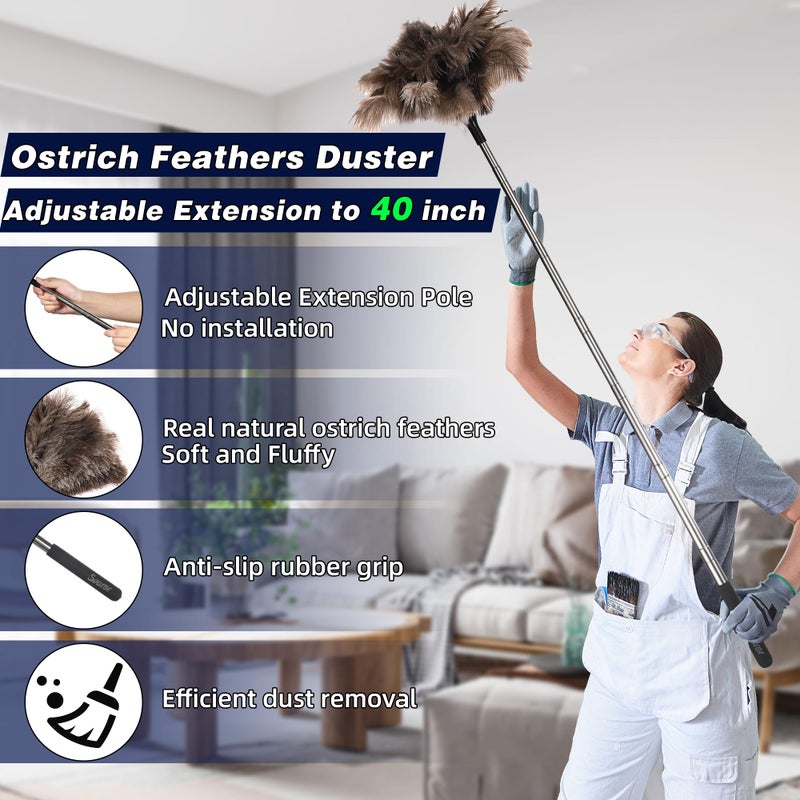 Soarer Extendable Ostrich Feather Duster - 40 inches Fluffy Long Handle Reusable Feather Duster for Cleaning Ceiling Fan,Pendant lamp, High Ceiling, Blinds, Furniture - Image 2