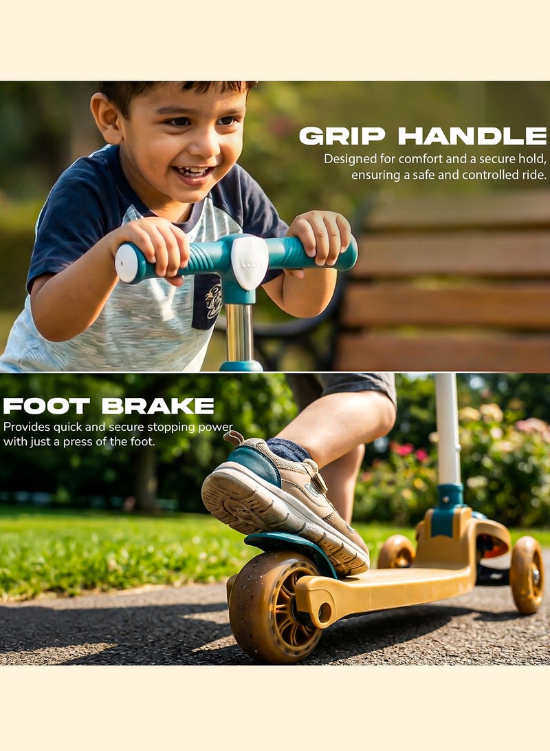 BAYBEE Penguin Kick Scooter for Kids | 3 Wheel Kids Scooter with 3 Height Adjustable, LED Lights & Music | Skate Scooters Upto 50Kgs Weight Capacity | Runner Scooters for Kid 2 to 10 Years Dark Yellow - Image 4