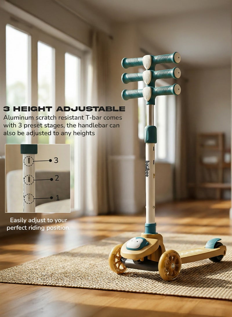 BAYBEE Penguin Kick Scooter for Kids | 3 Wheel Kids Scooter with 3 Height Adjustable, LED Lights & Music | Skate Scooters Upto 50Kgs Weight Capacity | Runner Scooters for Kid 2 to 10 Years Dark Yellow - Image 5