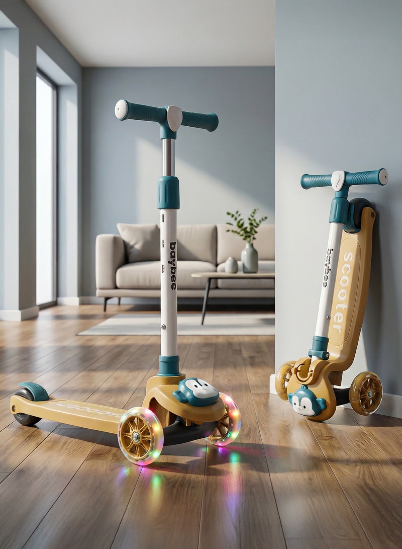 BAYBEE Penguin Kick Scooter for Kids | 3 Wheel Kids Scooter with 3 Height Adjustable, LED Lights & Music | Skate Scooters Upto 50Kgs Weight Capacity | Runner Scooters for Kid 2 to 10 Years Dark Yellow - Image 1