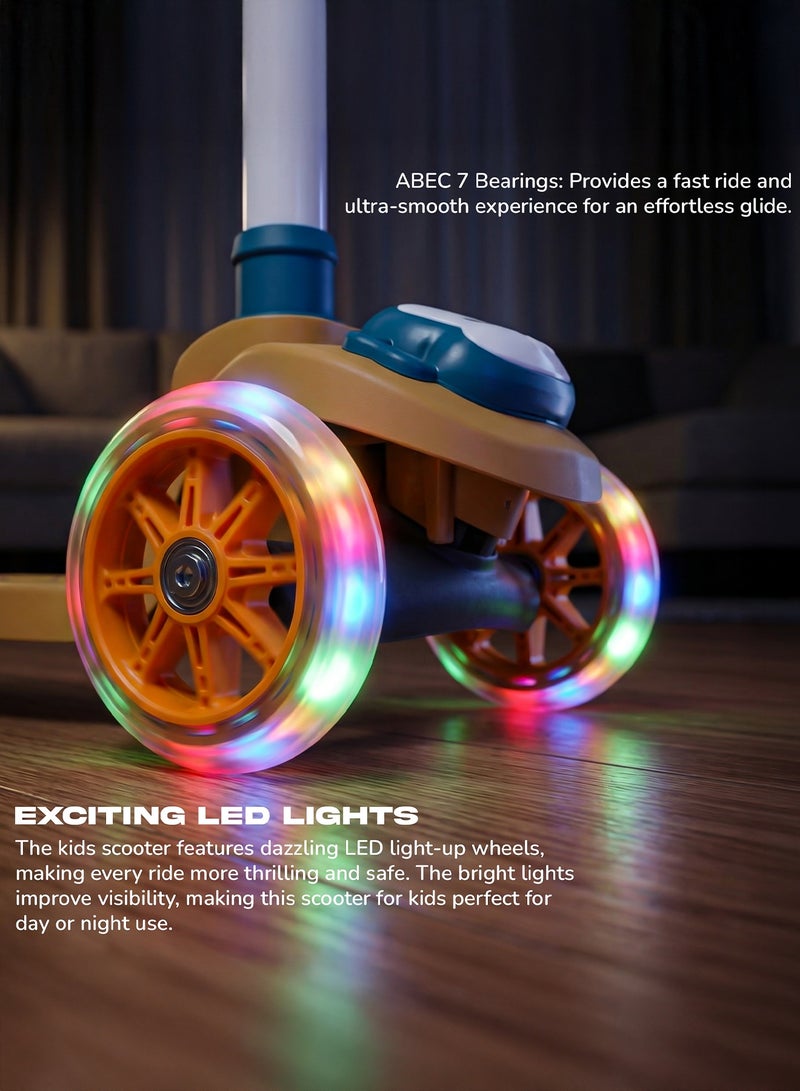 BAYBEE Penguin Kick Scooter for Kids | 3 Wheel Kids Scooter with 3 Height Adjustable, LED Lights & Music | Skate Scooters Upto 50Kgs Weight Capacity | Runner Scooters for Kid 2 to 10 Years Dark Yellow - Image 3