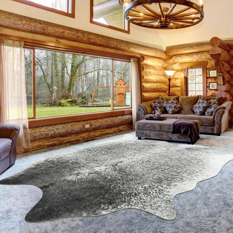 Rtizon Cow Hide Rug for Living Room Washable Cowhide Rug Large Faux Animal Skin Rugs NonSlip Cow Print Area Rugs 5x6 Feet Cowhide Rugs for Bedroom Office Kitchen Fireplace Grey