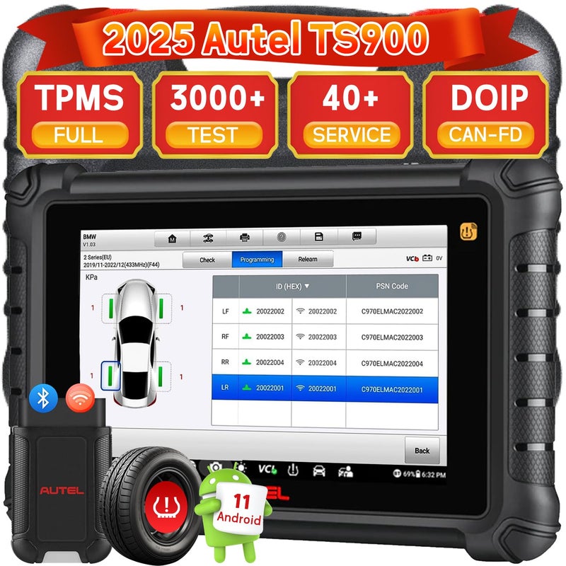 Autel MaxiTPMS TS900 Scanner TPMS Programming Tool 2in1 Upgrade of MK900BT MK900TS MS906TS MX900 MK900 All System Diagnosis 40Services CAN FDDoIP Program Autel MX Sensors