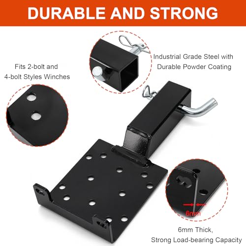 Bekith Universal Trailer Hitch Winch Mounting Plate with 2" Receiver, Hitch Winch Mount Fit for ATV UTV Truck - Image 3