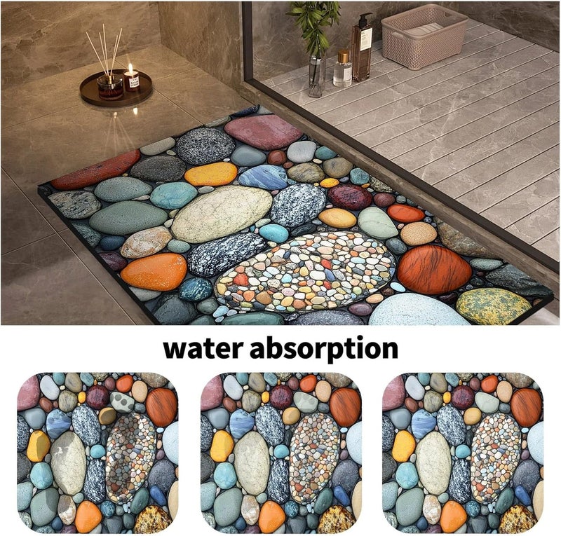 Stone Design Diatomite Bath Mat Bathroom Non-Slip Shower Foot Mats Absorbent Quick Dry Toilet Rugs Carpet Doormat Washable(P-1pcs,60cmx90cm) - Image 2