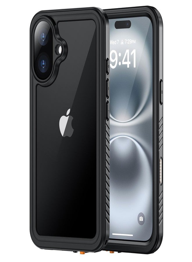 جراب Lanhiem لهاتف iPhone 16 Plus، جرابات مقاومة للماء والغبار والصدمات IP68 مع واقي شاشة مدمج، غطاء هاتف قوي 360 كامل الجسم لهاتف iPhone 16 Plus - 6.7 بوصة (أسود/شفاف) - Image 1
