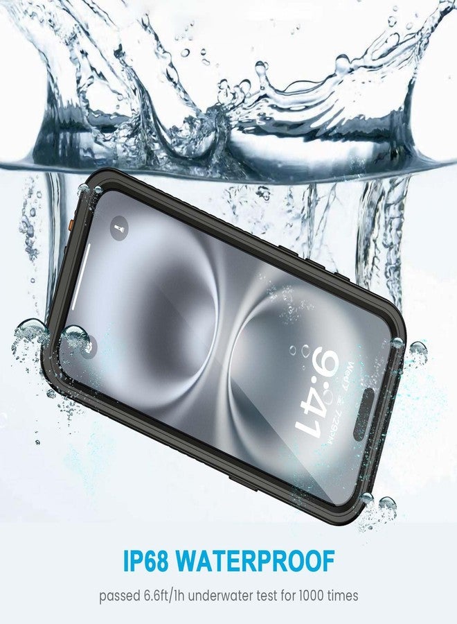 جراب Lanhiem لهاتف iPhone 16 Plus، جرابات مقاومة للماء والغبار والصدمات IP68 مع واقي شاشة مدمج، غطاء هاتف قوي 360 كامل الجسم لهاتف iPhone 16 Plus - 6.7 بوصة (أسود/شفاف) - Image 2