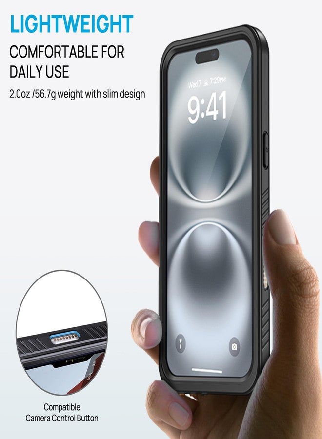 جراب Lanhiem لهاتف iPhone 16 Plus، جرابات مقاومة للماء والغبار والصدمات IP68 مع واقي شاشة مدمج، غطاء هاتف قوي 360 كامل الجسم لهاتف iPhone 16 Plus - 6.7 بوصة (أسود/شفاف) - Image 4