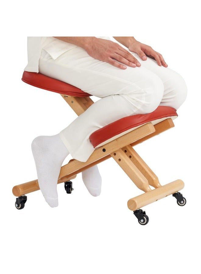 Master Massage Ergonomic Wooden Foldable Kneeling Chair for Office –Wood Folding Posture Chair for Home-Posture Correction Stool-Improve Your Posture Cinnamon Color - Image 1