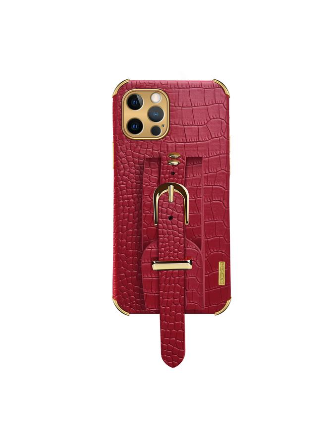 Zaboon Case For iPhone 12 Pro Max Electroplated TPU Crocodile Pattern Leather Case with Wrist Strap - Image 2