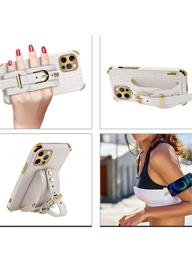 Zaboon Case For iPhone 12 Pro Max Electroplated TPU Crocodile Pattern Leather Case with Wrist Strap - Image 4