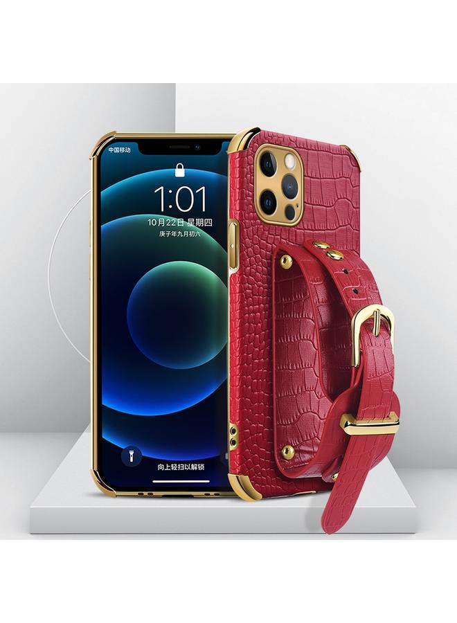 Zaboon Case For iPhone 12 Pro Max Electroplated TPU Crocodile Pattern Leather Case with Wrist Strap - Image 1