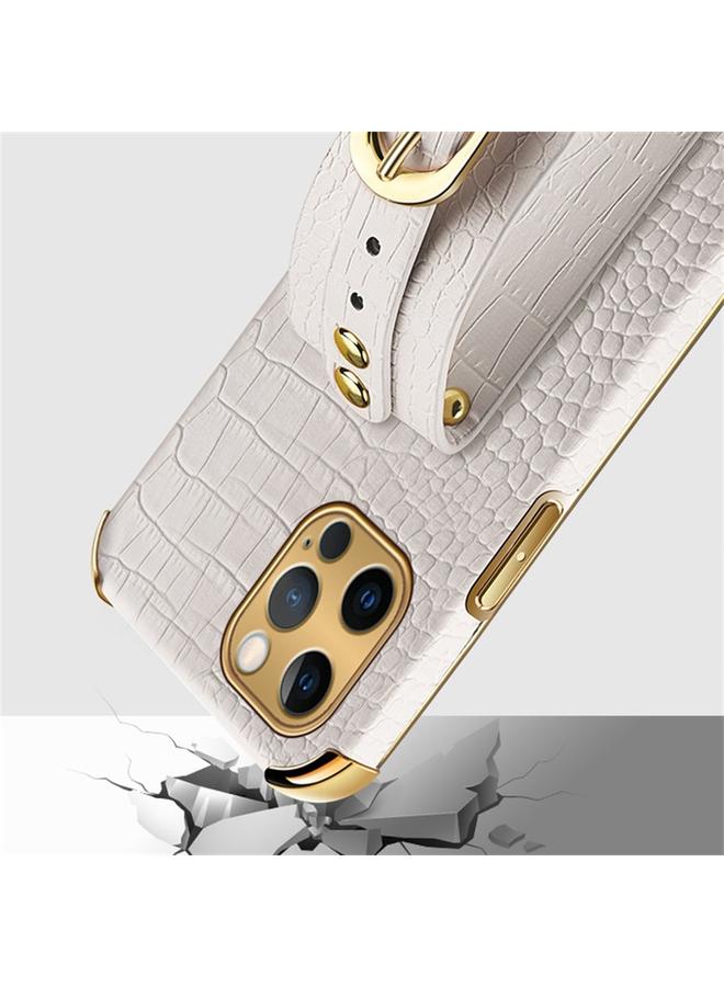 Zaboon Case For iPhone 12 Pro Max Electroplated TPU Crocodile Pattern Leather Case with Wrist Strap - Image 5