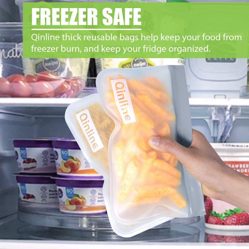 Qinline Reusable Food Storage Bags - 24 Pack Freezer Bag, Reusable Bags Silicone, Extra Thick Leakproof Lunch Bag - Image 4