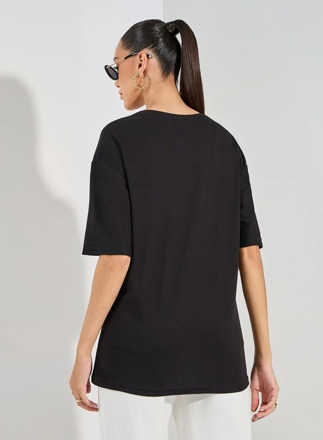 Styli Oversized Sun and Moon Graphic Print T-Shirt